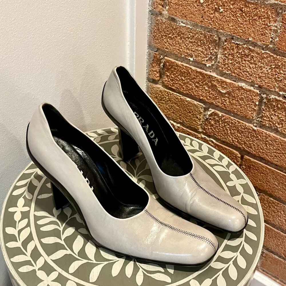 Prada Leather Cuban Heel Pumps